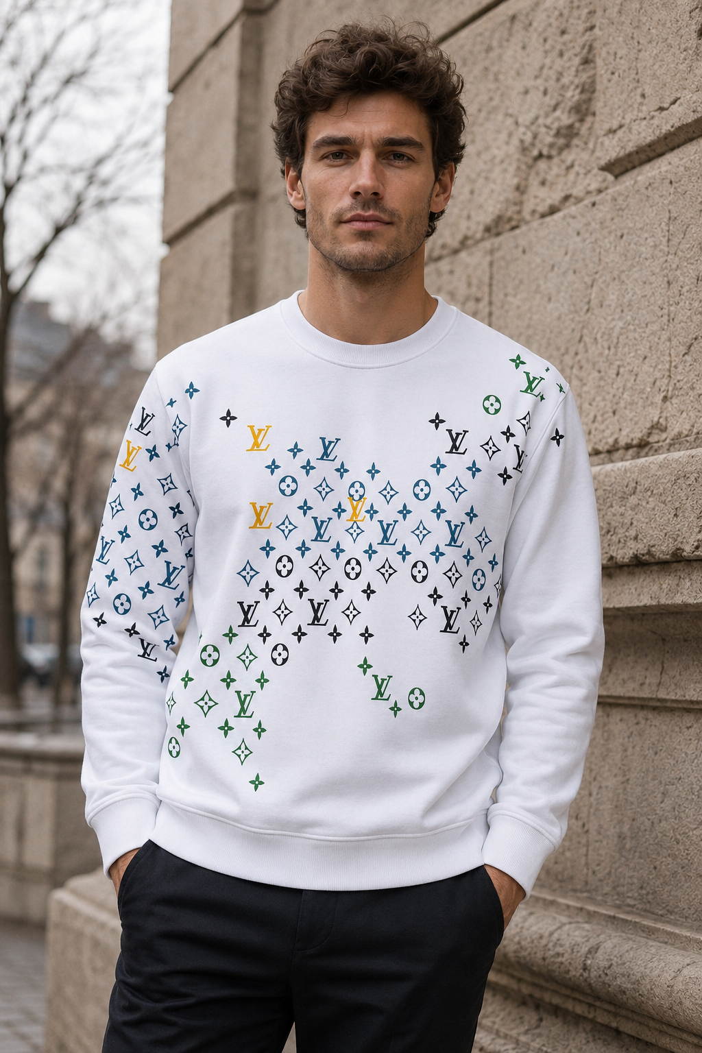 Louis Vuitton – Bluză albă pentru bărbați cu logo imprimat