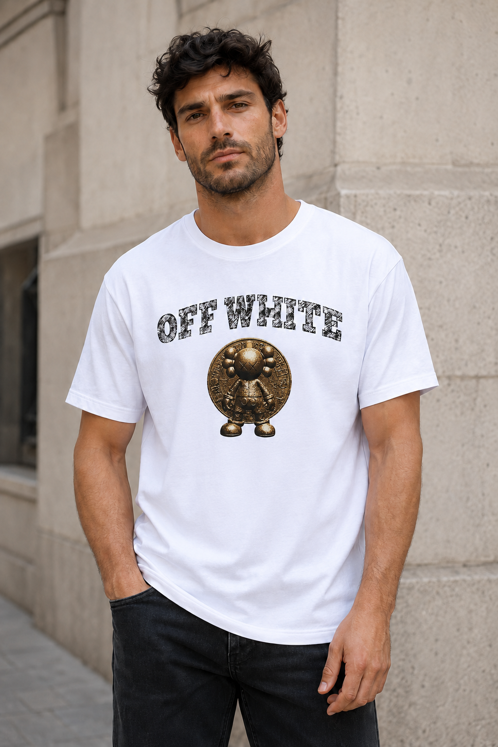 Off-White – Tricou Premium Alb cu Imprimeu KAWS