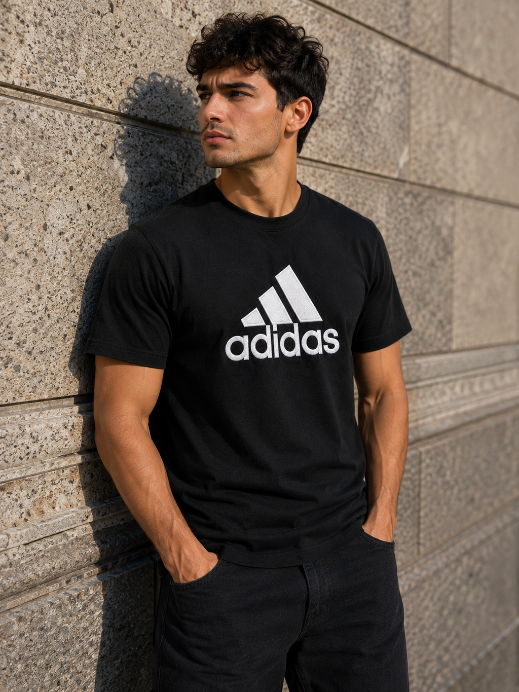 Adidas – Tricou bărbătesc negru cu logo brodat