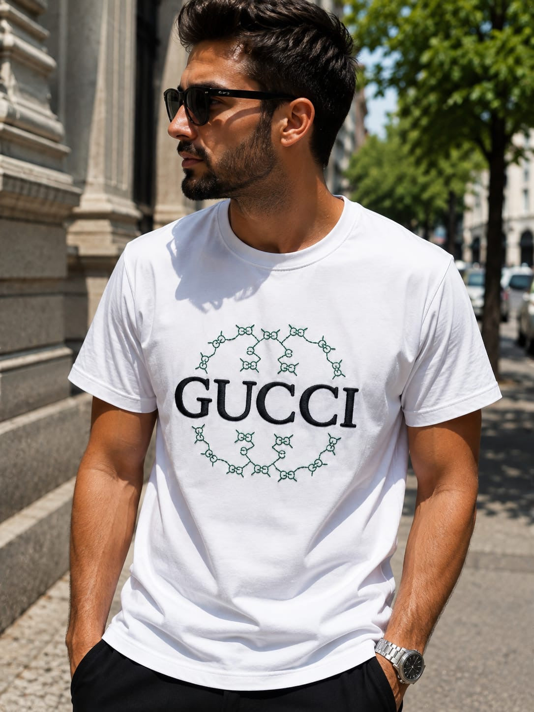 Gucci – Tricou alb cu logo brodat
