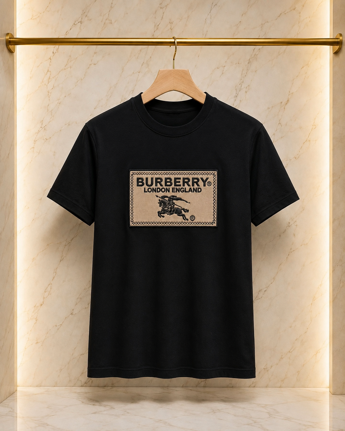Burberry Tricou Negru cu Logo Brodat