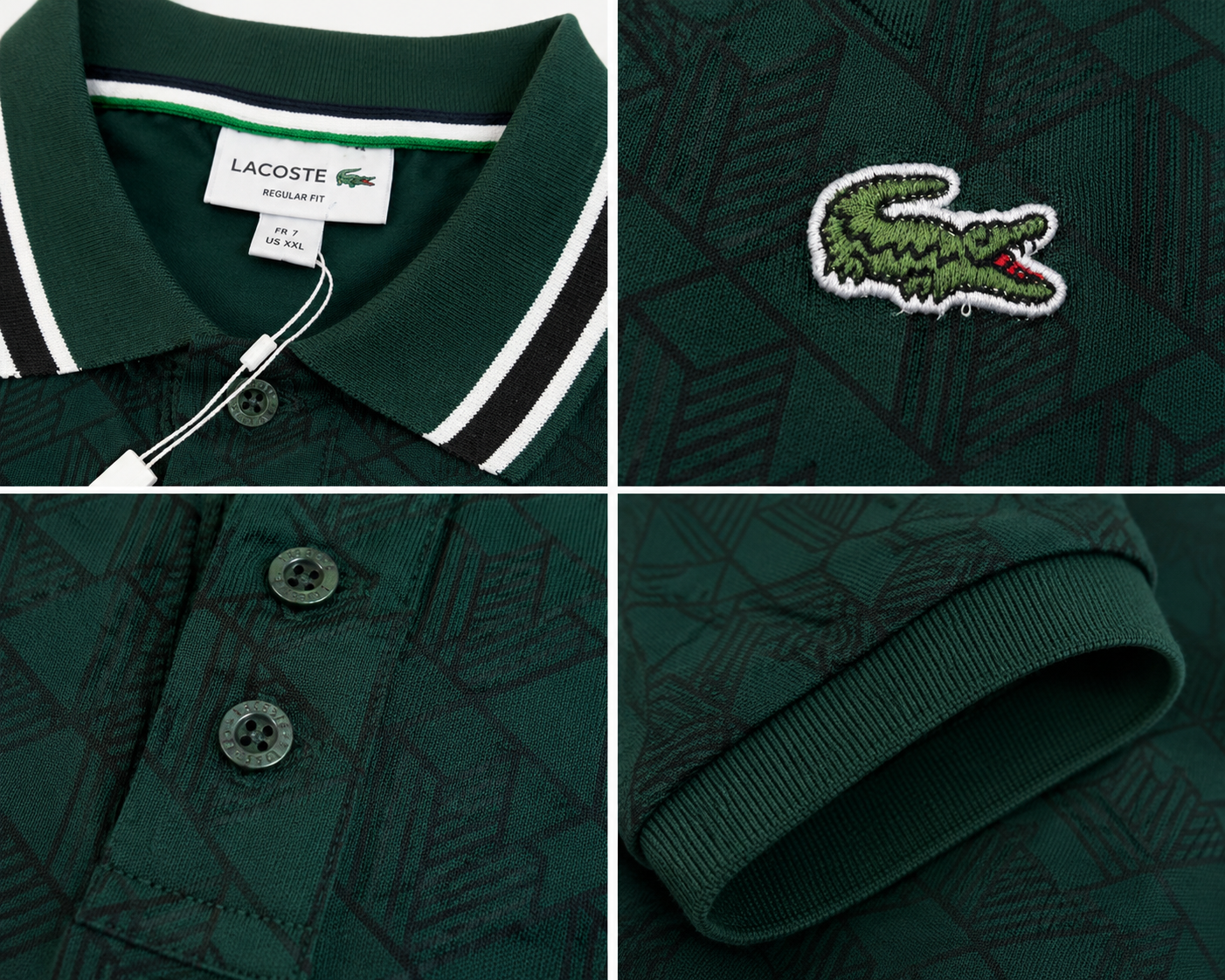 03-Lacoste – Tricou Polo Verde cu Model Geometric și Logo Brodat