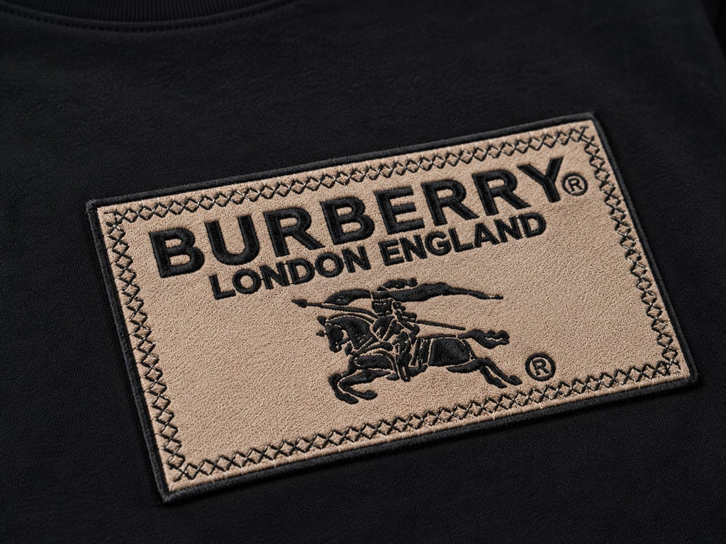 Burberry Tricou Negru cu Logo Brodat