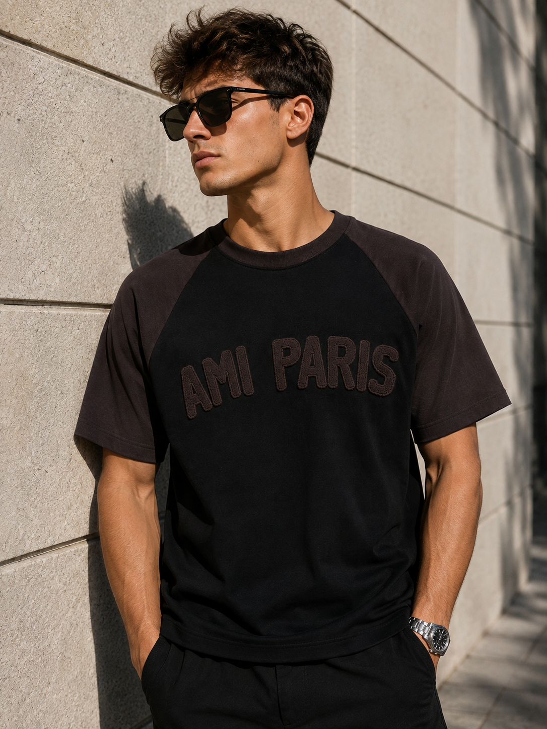 04-AMI Paris – Tricou premium negru cu logo brodat