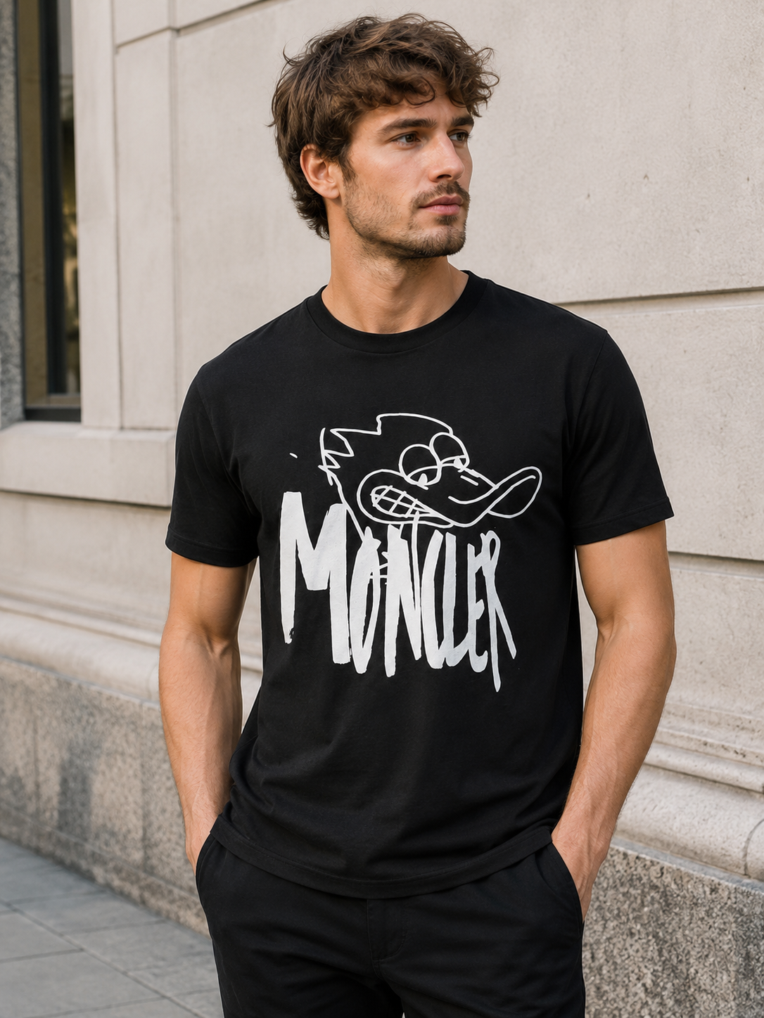 Moncler Tricou Bărbați Negru din Bumbac Premium