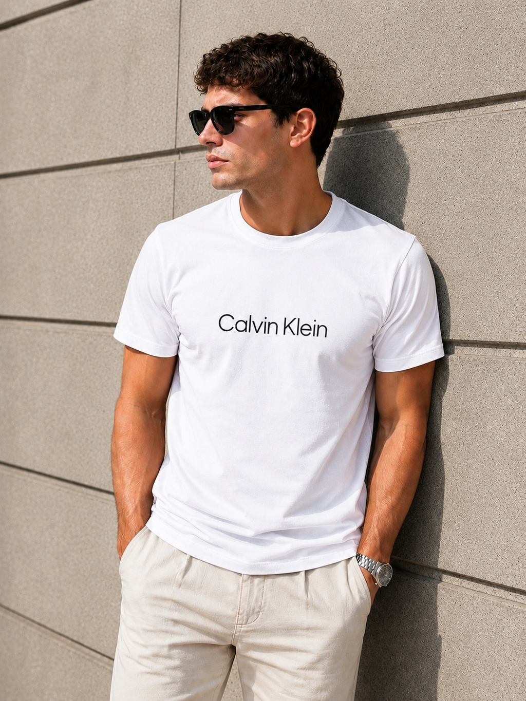 Calvin Klein Tricou Alb – Logo Cauciucat , Bumbac