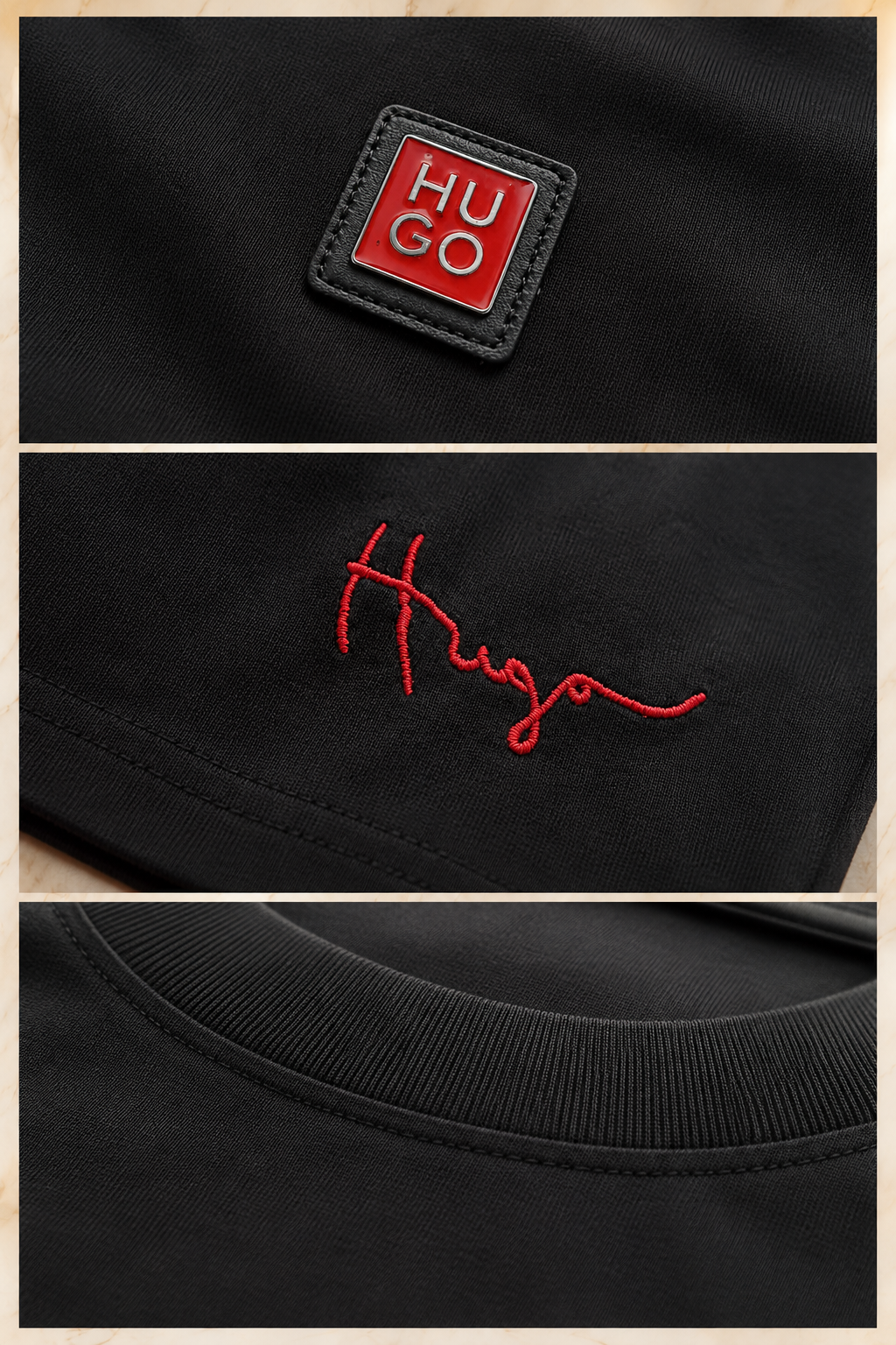 Tricou HUGO Negru Bărbați – Logo Aplicat și Detaliu Brodat