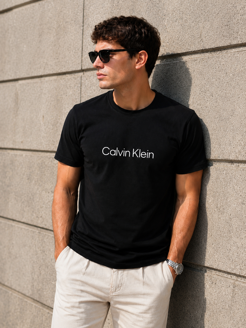Calvin Klein – Tricou bărbătesc negru cu logo cauciucat premium
