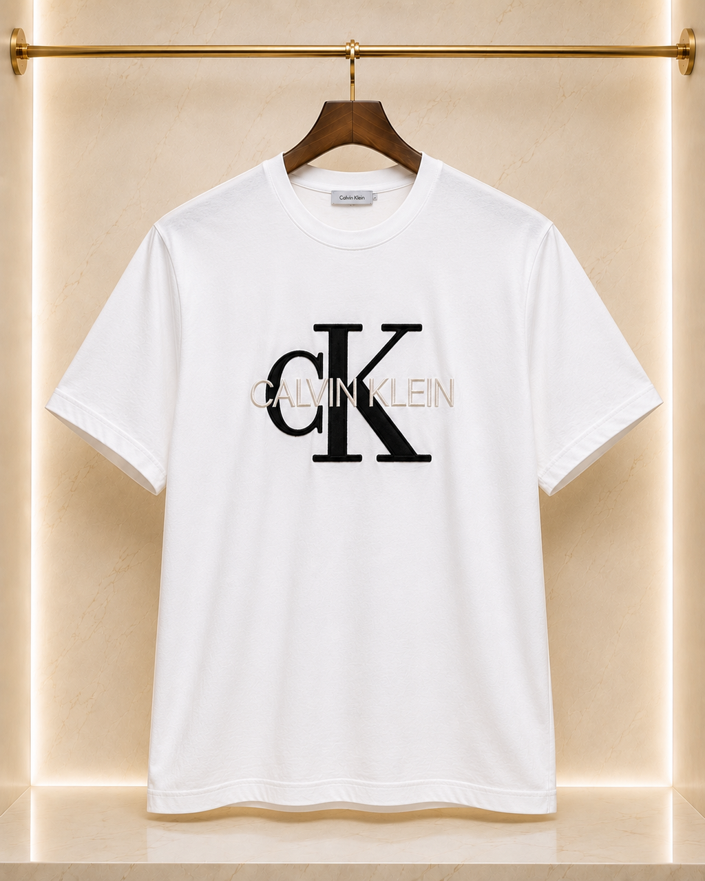 Calvin Klein – Tricou bărbătesc alb CK logo brodat, bumbac