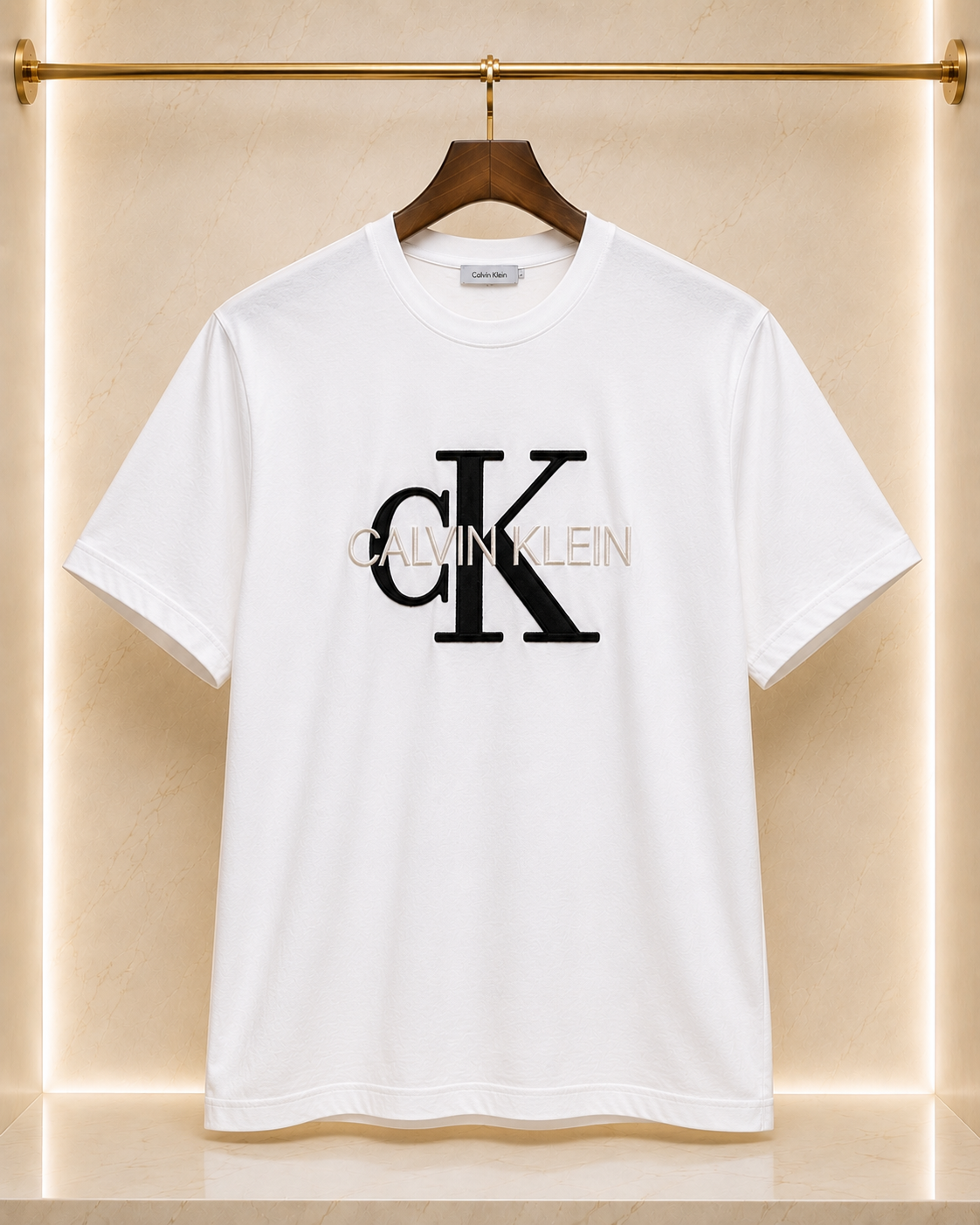 Calvin Klein – Tricou bărbătesc alb CK logo brodat, bumbac