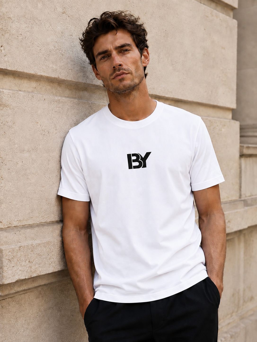 Made by Society Tricou Bărbați Alb – Logo BY Negru