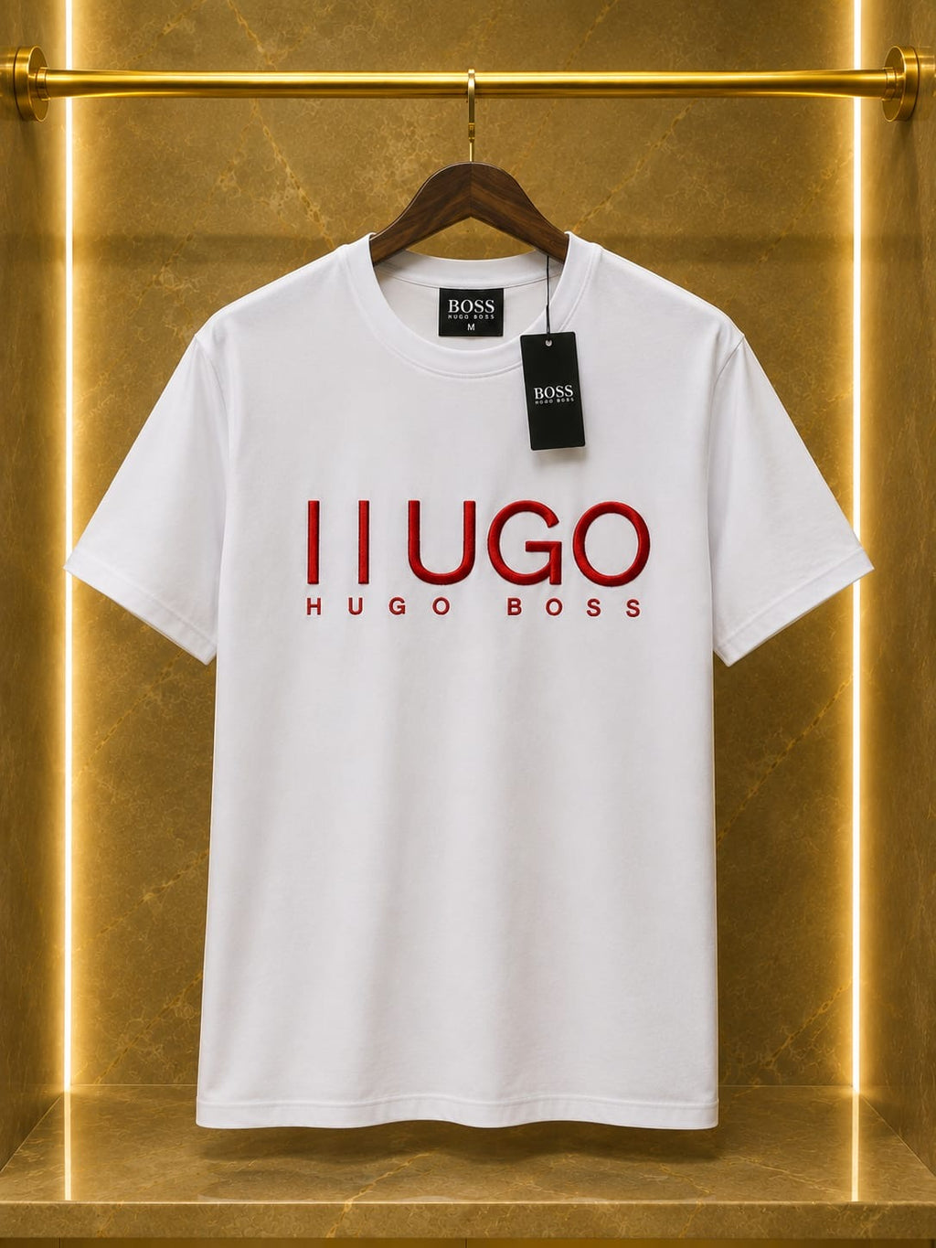 Hugo Boss – Tricou alb cu logo roșu brodat