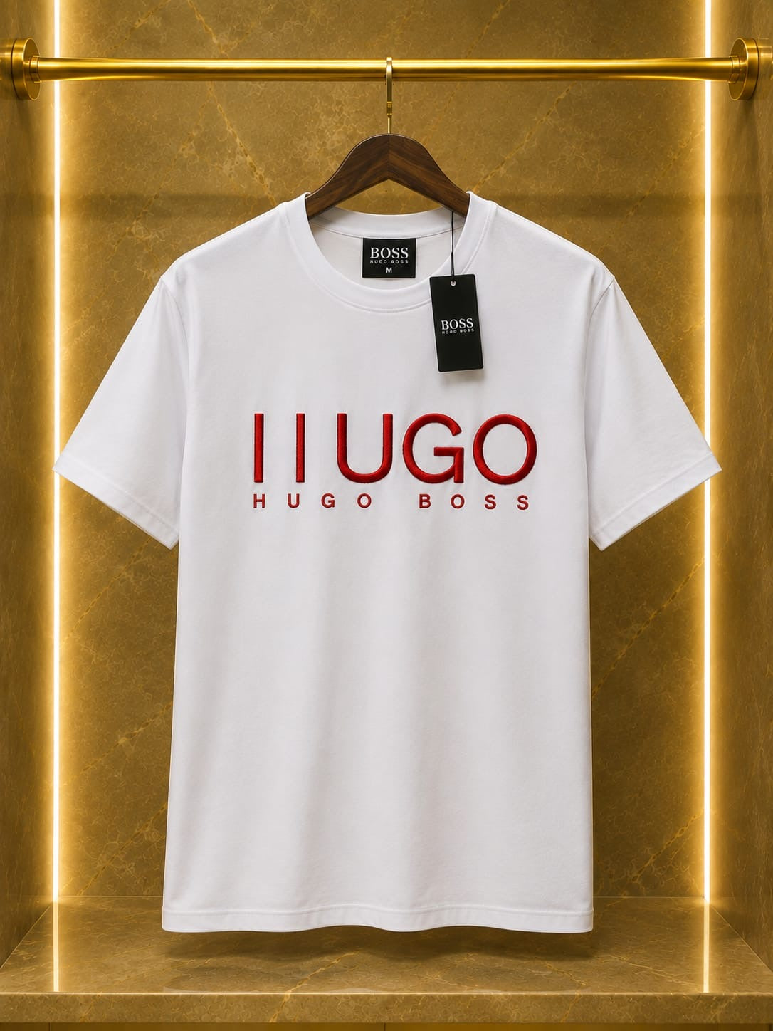 Hugo Boss – Tricou alb cu logo roșu brodat