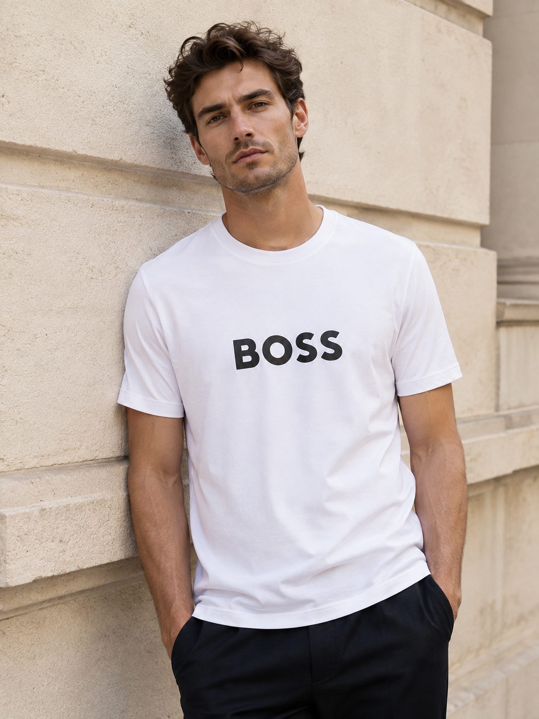 BOSS Tricou Bărbați Alb 100% Bumbac Premium