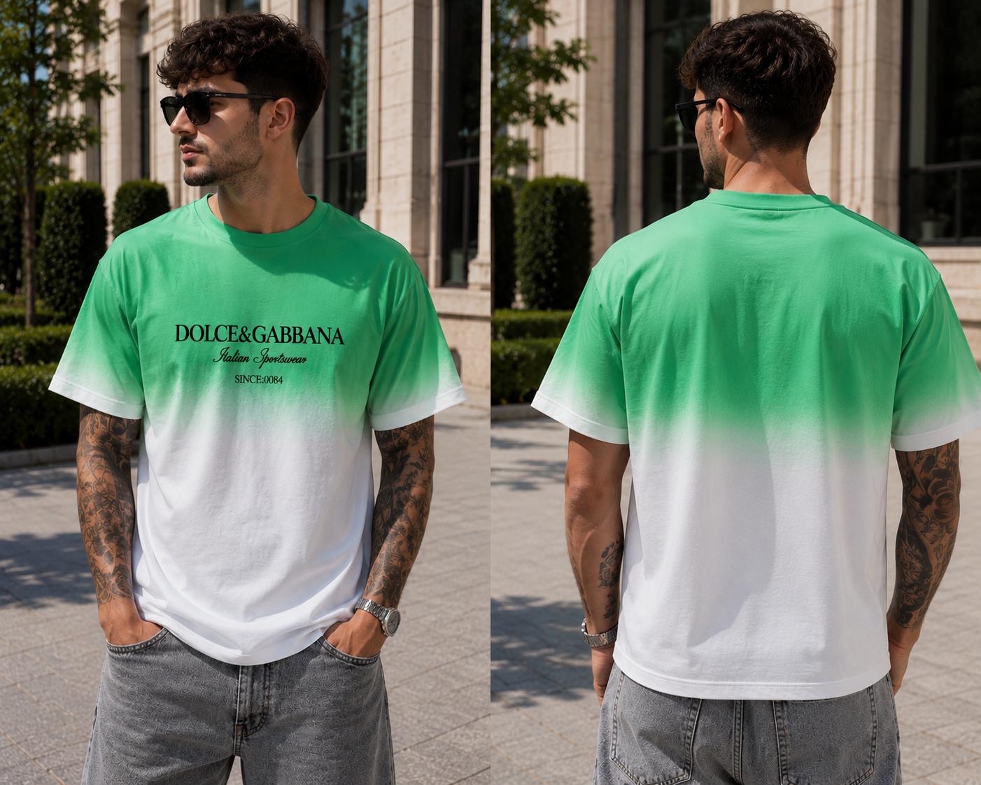 Dolce & Gabbana Tricou Degrade Verde-Alb