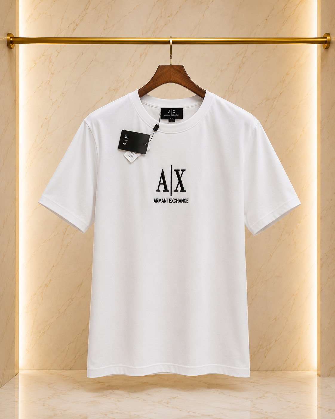 05-Armani Exchange Tricou alb cu logo brodat Bumbac Premium