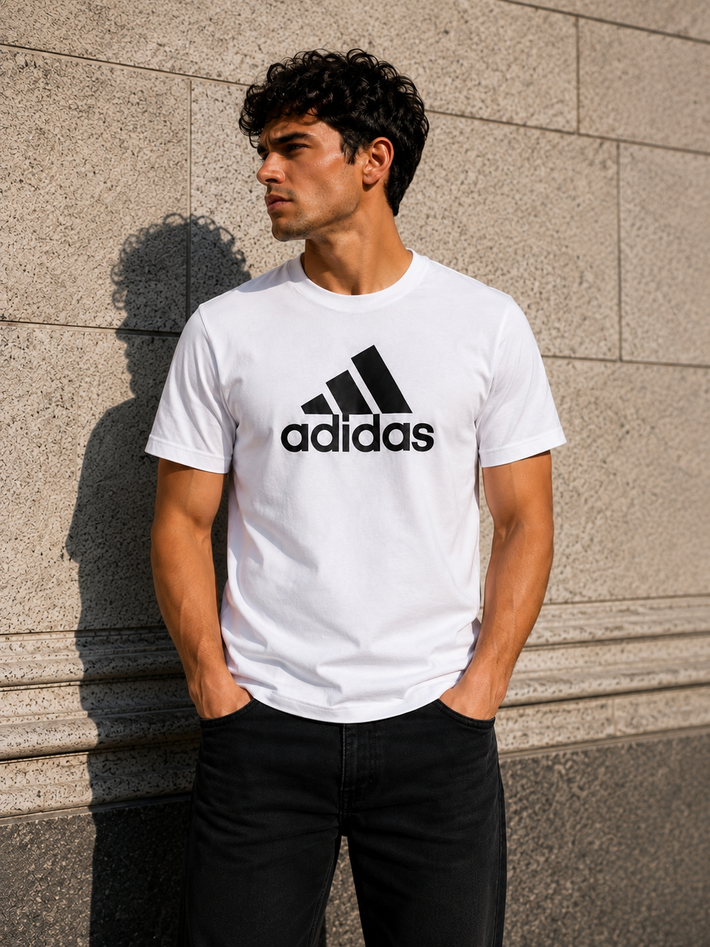 Adidas – Tricou bărbătesc alb cu logo brodat