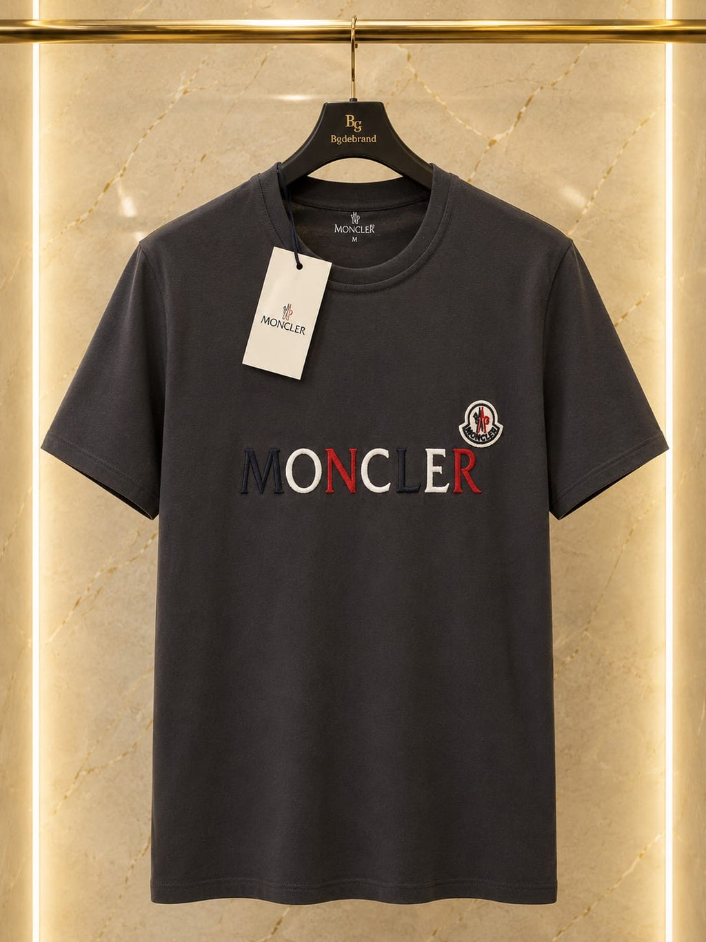 Moncler – Tricou negru cu logo brodat